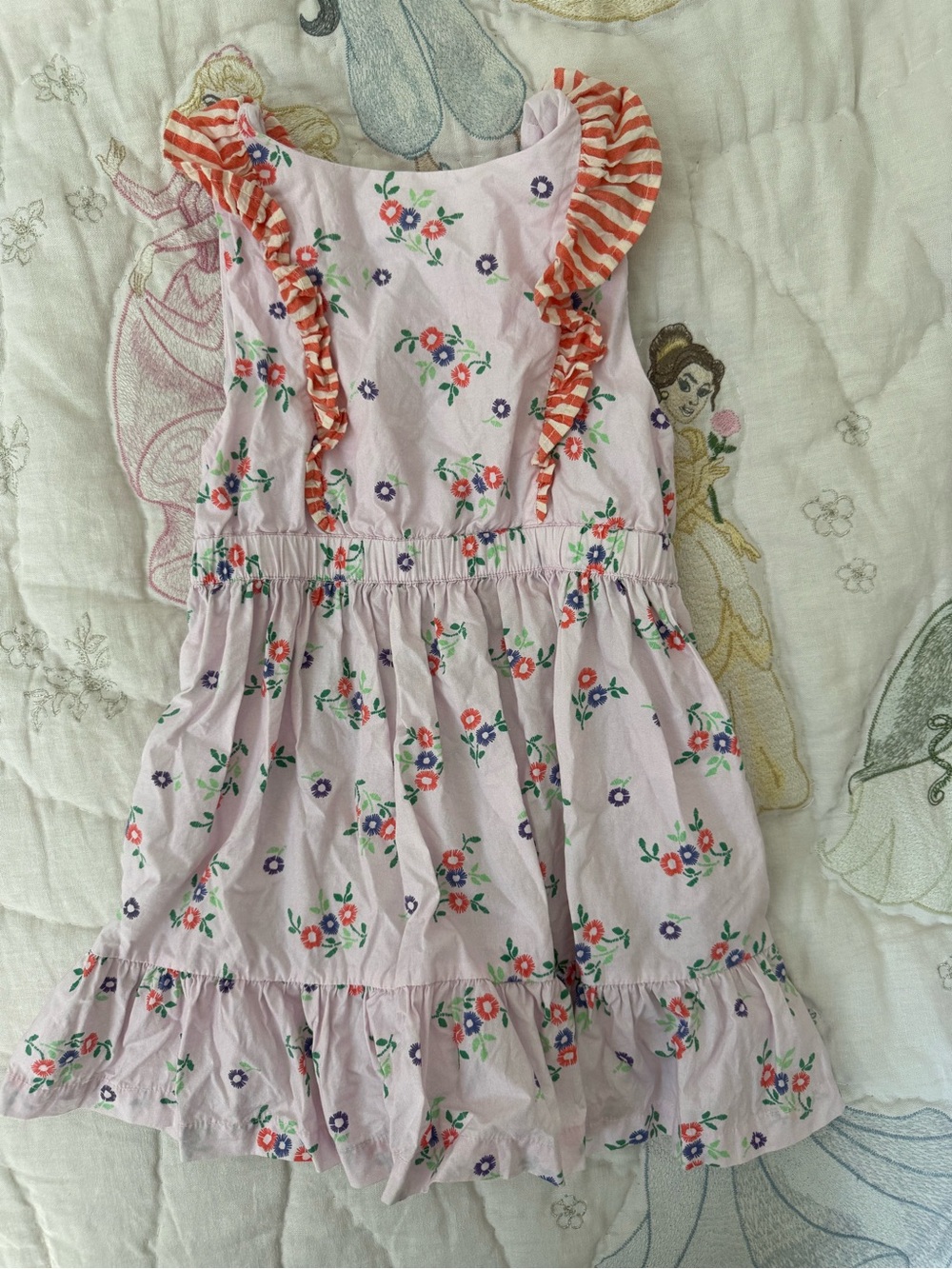 Girls Light Pink Floral Ruffle Dress with Striped Accent
